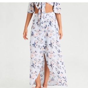 American Eagle | Light Blue Floral Asymmetrical Maxi Skirt